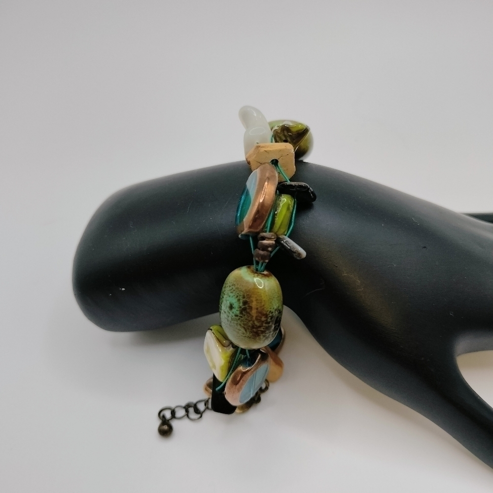 7" Premier Designs Green Earth Gold Tone Fashion Statement Bracelet - Picture 4 of 7